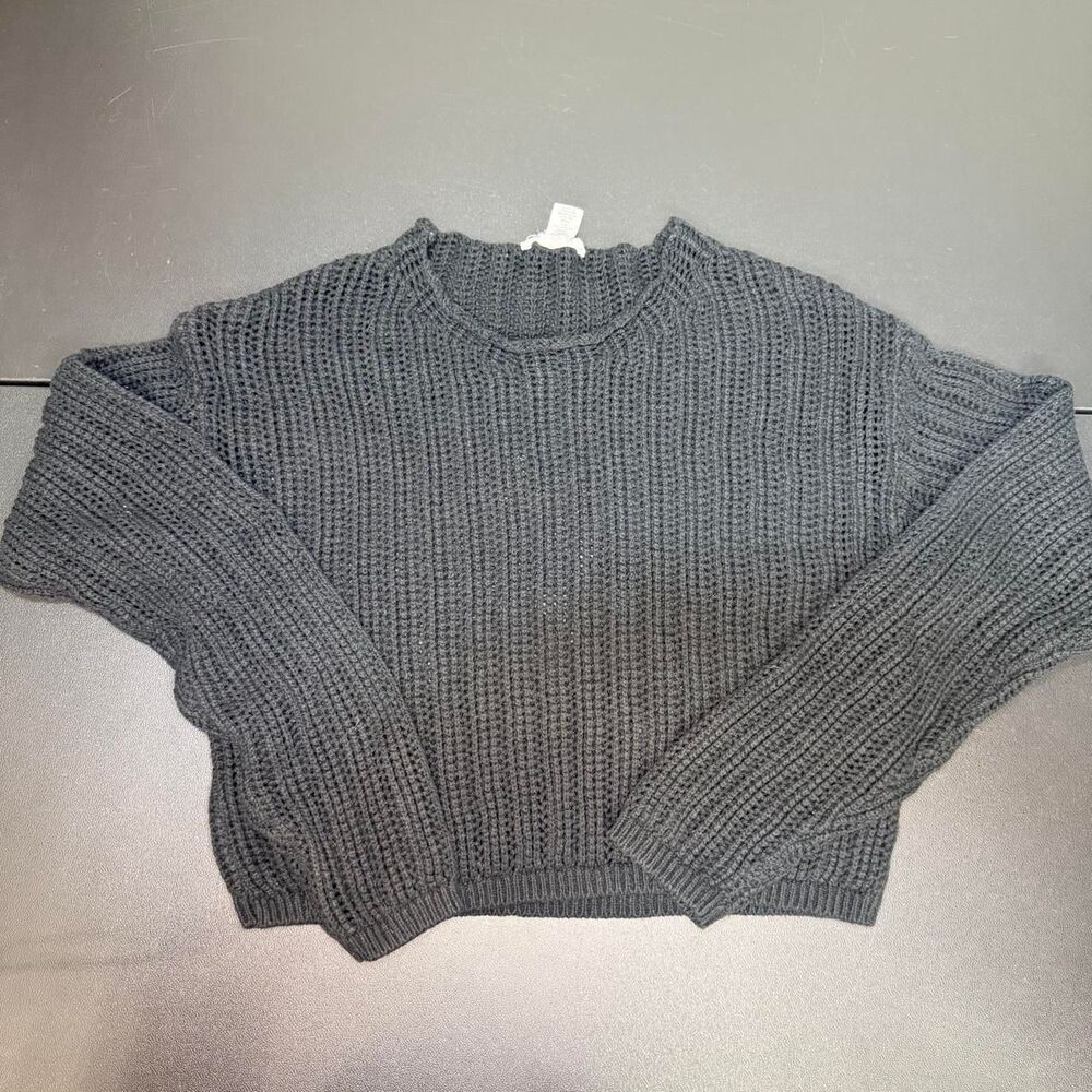 Full Tilt Black Cropped Chunky Knit Sweater Cotton Blend